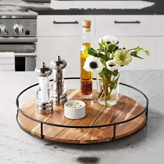 360 Degree Rotating Lazy  Turntable Versatile Rotating Storage Rack Round Wooden for Home Kitchen Pantry
